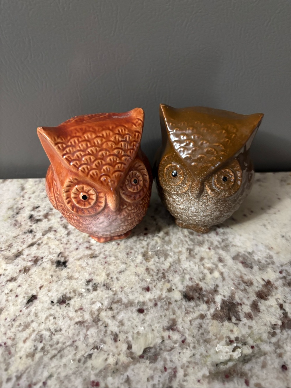 Ceramic Owl Figurine Set - Orange and Brown Decorative Owls